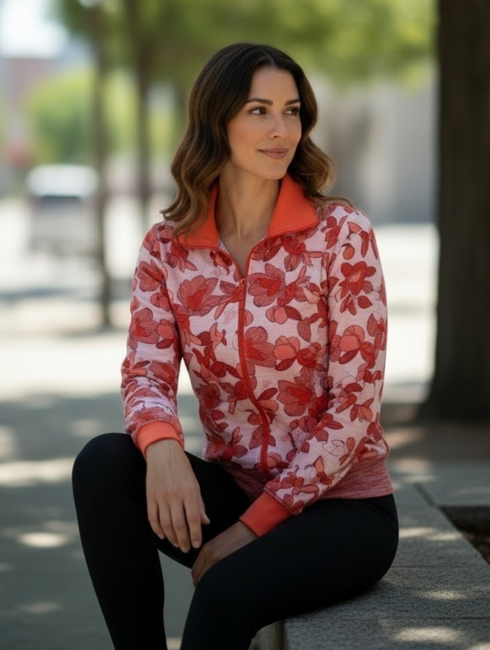 Lululemon Raja Reversible Orange Coral Red Floral Space Dye Zip-Up Jacket Size 6